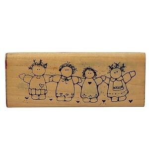 VTG 80s DOTS Ragdolls Rubber Stamp P114 1989 1.75"x4.5" Wood Mounted Country